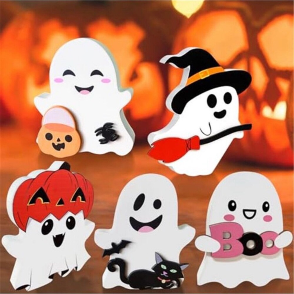 Cute Ghost Halloween Decorations Indoor: Wooden Ghost Decor Table Signs Set of 5